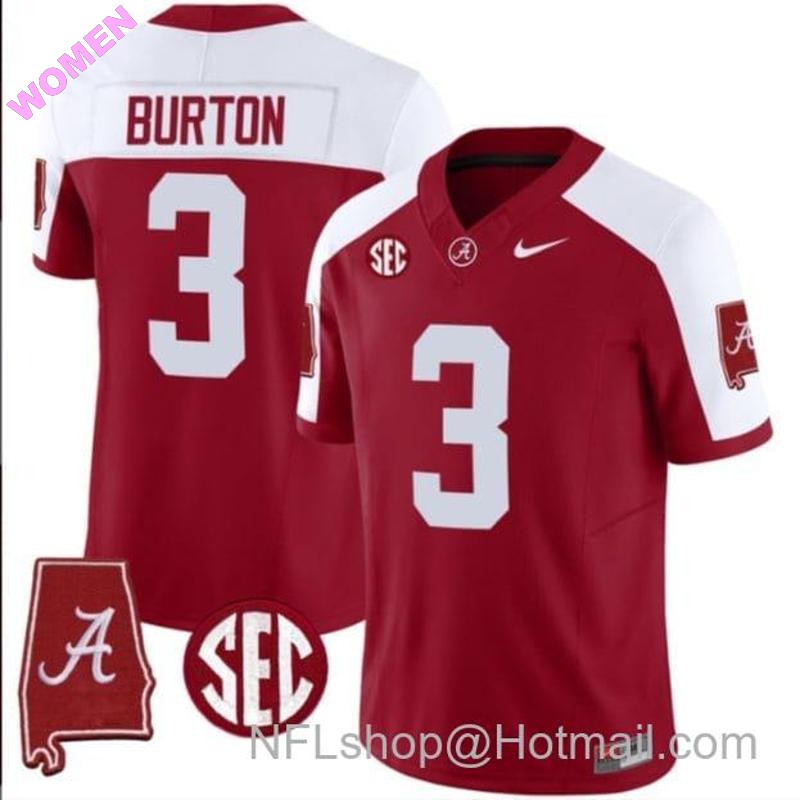 Women's Nike Jermaine Burton Jersey #3 Alabama Crimson Tide Vapor Stitched Football Alabama Map Alternate