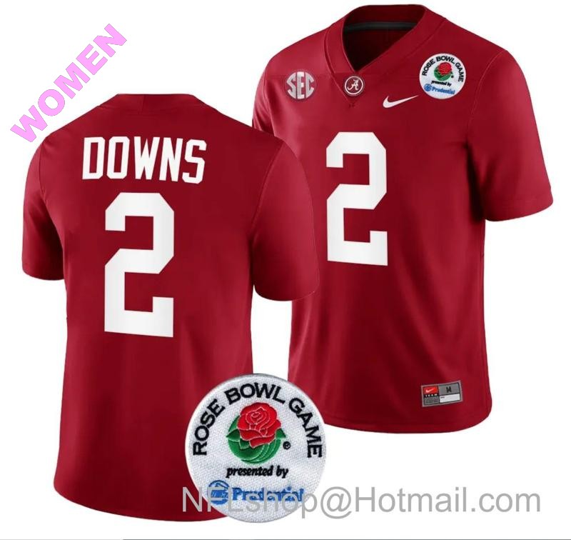 Women's Nike Caleb Downs Jersey #2 Alabama Crimson Tide Rose Bowl Game 2024 Patch College Football Playoff Crimson