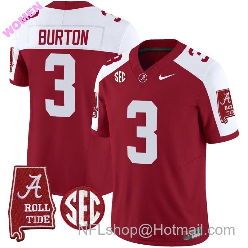 Women's Nike Jermaine Burton Jersey #3 Alabama Crimson Tide Vapor Limited Football Alabama Map Crimson Alternate