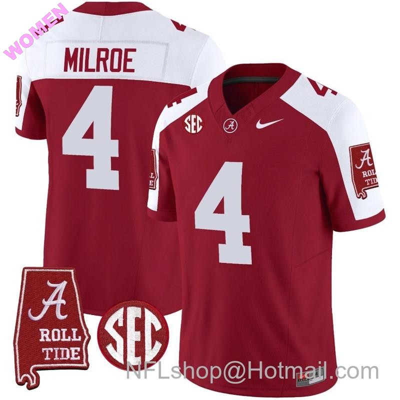 Women's Nike Jalen Milroe Jersey #4 Alabama Crimson Tide Vapor Limited Football Alabama Map Crimson Alternate