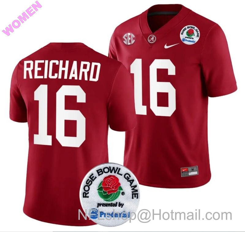 Women's Nike Will Reichard Jersey #16 Alabama Crimson Tide Rose Bowl Game 2024 Patch College Football Playoff Crimson