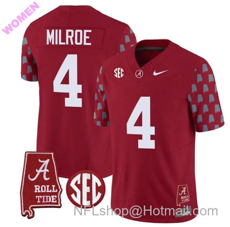 Women's Nike Jalen Milroe Jersey #4 Alabama Crimson Tide Vapor College Football Limited Stitched Crimson