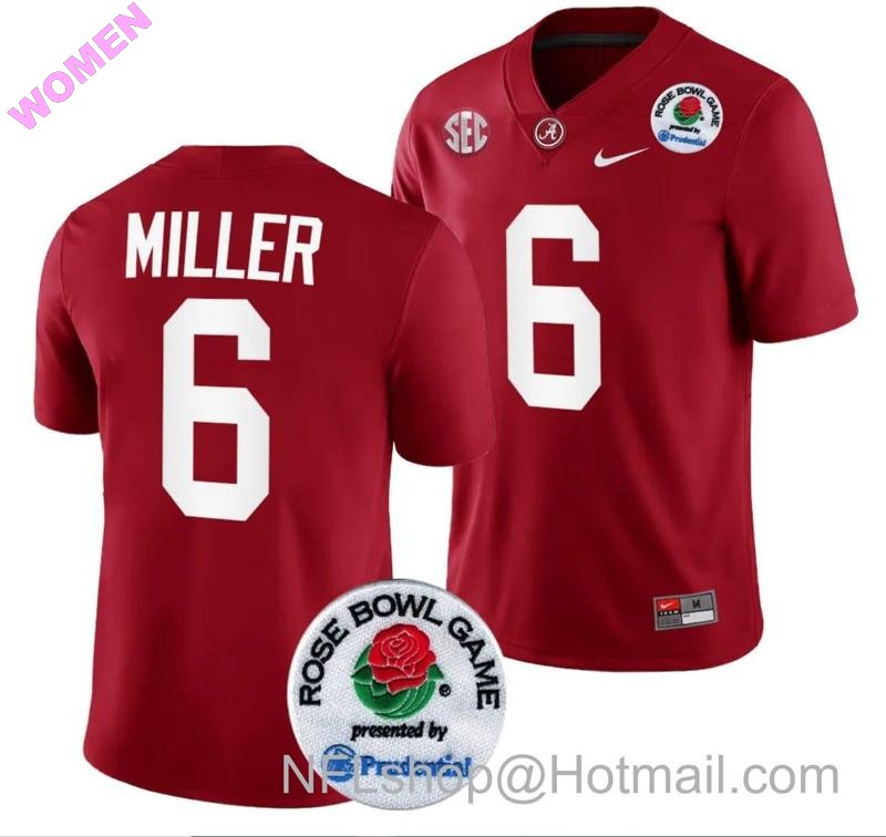 Women's Nike Jam Miller Jersey #6 Alabama Crimson Tide Rose Bowl Game 2024 Patch College Football Playoff Crimson