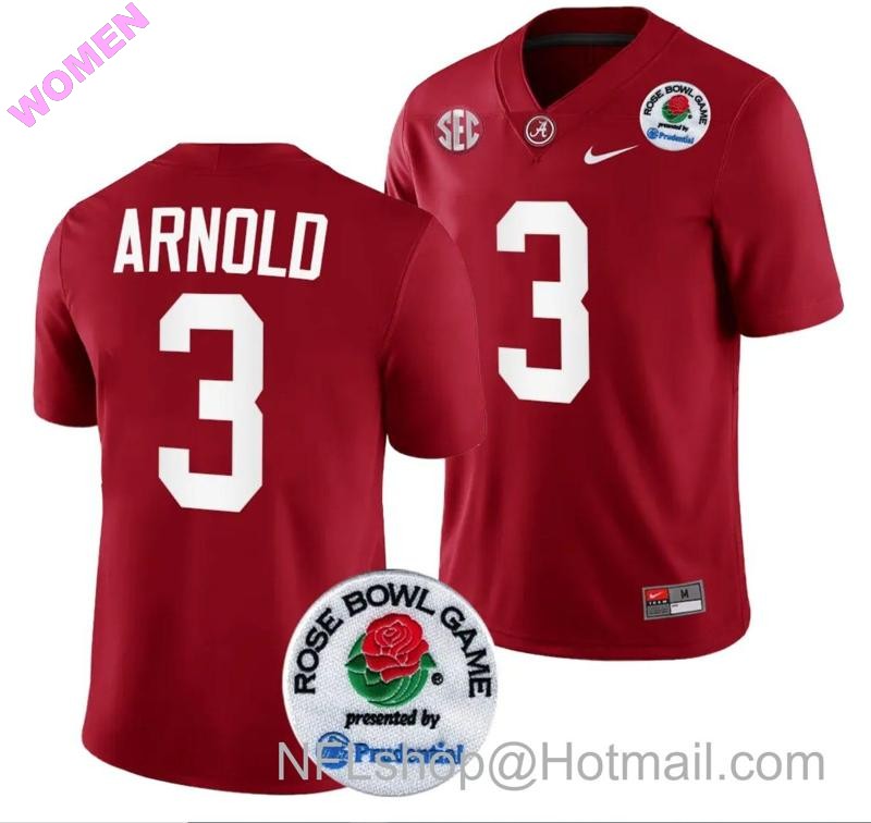 Women's Nike Terrion Arnold Jersey #3 Alabama Crimson Tide Rose Bowl Game 2024 Patch College Football Playoff Crimson