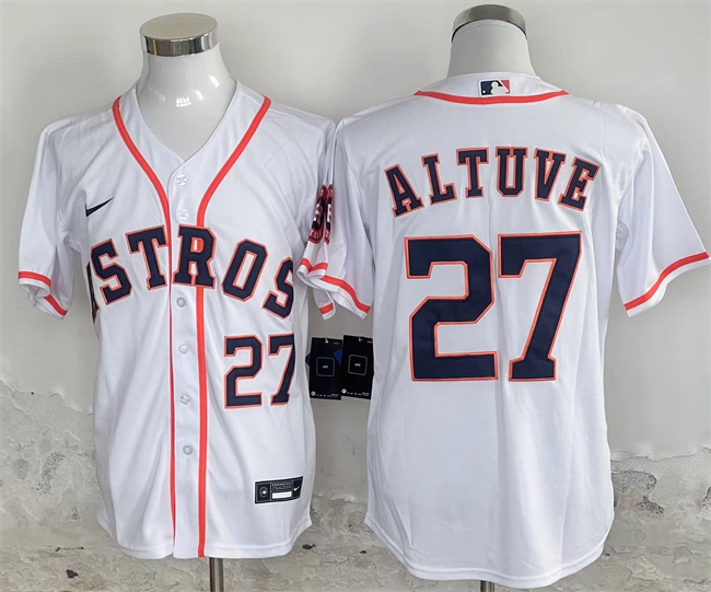 Men's Houston Astros #27 Jose Altuve White 2024 Home Stitched Baseball Jersey