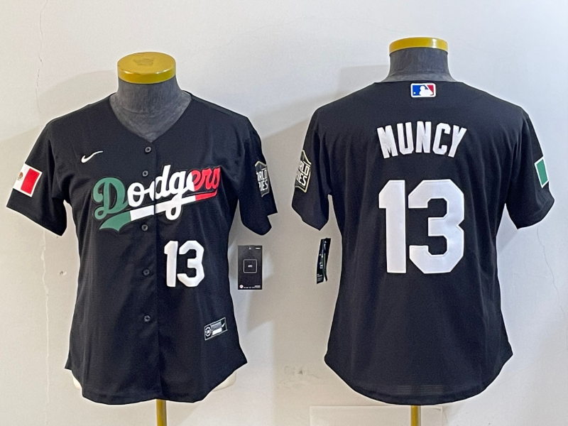 Women's Los Angeles Dodgers #13 Max Muncy Number Black Mexico 2020 World Series Cool Base Nike Jerseys