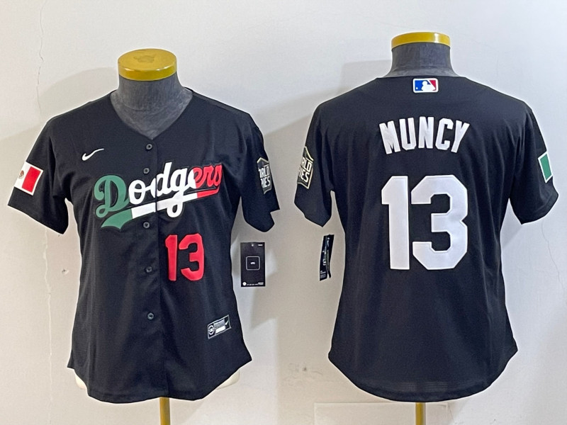 Women's Los Angeles Dodgers #13 Max Muncy Number Black Mexico 2020 World Series Cool Base Nike Jersey