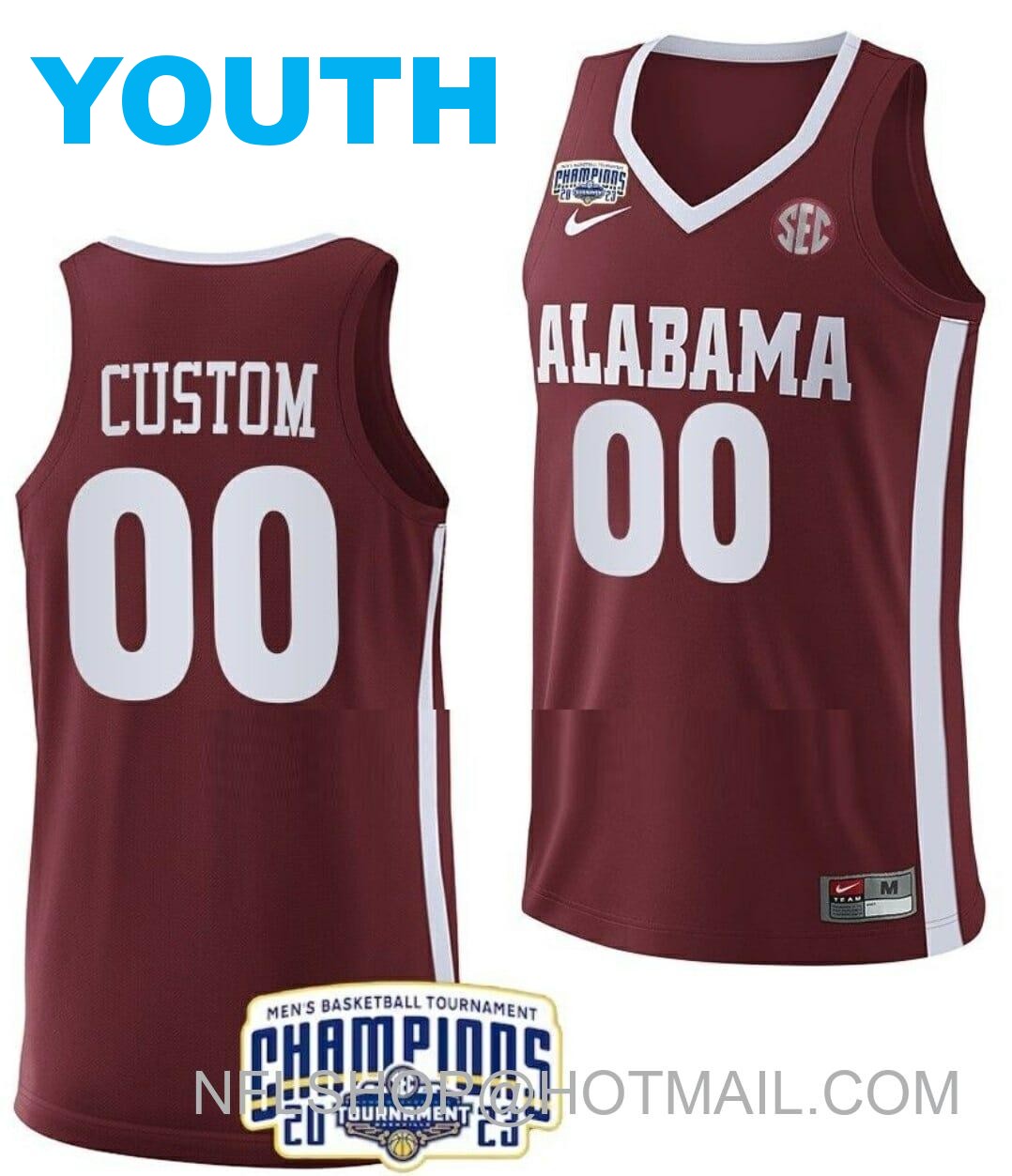 Youth Custom Nike Alabama Crimson Tide Jersey Name And Number NCAA SEC Champs College Basketball Crimson