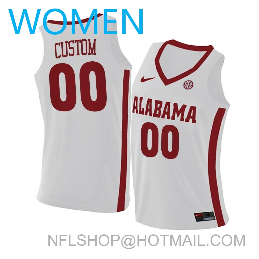 Women's Custom Nike Alabama Crimson Tide Jersey Basketball College SEC Name and Number Swingman White