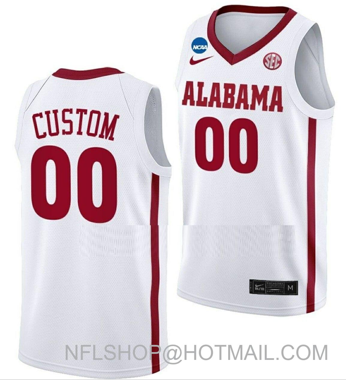 Men's Custom Nike Alabama Crimson Tide Jersey Name And Number 2023 NCAA March Madness College Basketball White