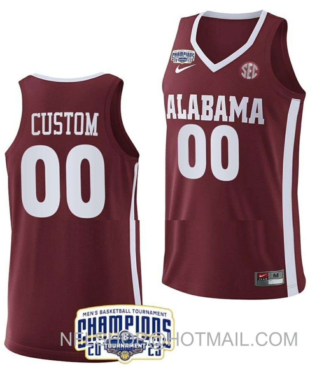 Men's Custom Nike Alabama Crimson Tide Jersey Name And Number NCAA SEC Champs College Basketball Crimson