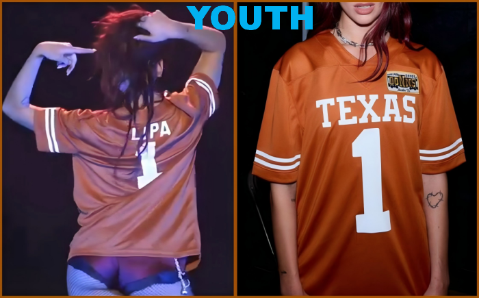 Youth #1 Dua Lipa Texas Longhorns F.U.S.E Vapor Stitched Football Jersey - Texas Orange