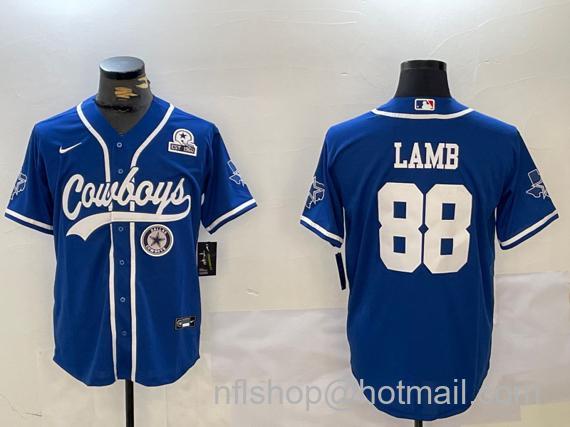 Men's Dallas Cowboys #88 CeeDee Lamb Royal With 1960 Team Patch Cool Base Stitched Baseball Jersey