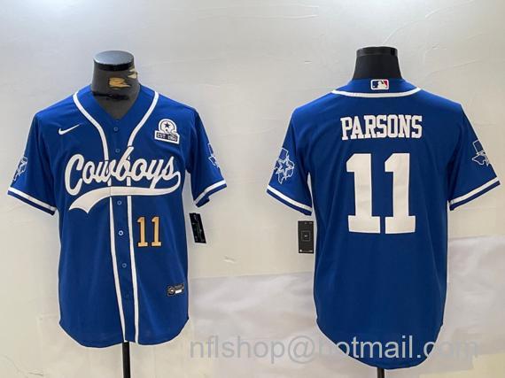 Men's Dallas Cowboys #11 Micah Parsons Royal Number With 1960 Patch Cool Base Stitched Baseball Jersey