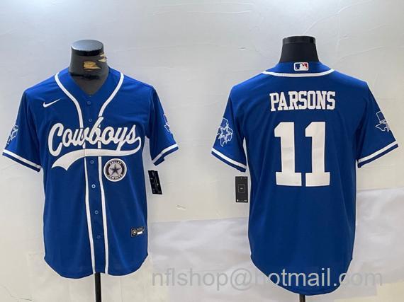 Men's Dallas Cowboys #11 Micah Parsons Royal With Patch Cool Base Stitched Baseball Jerseys