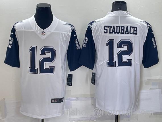 Men's Dallas Cowboys #12 Roger Staubach White Vapor Untouchable Limited Stitched Football Jersey