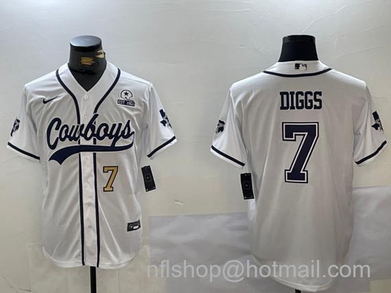 Men's Dallas Cowboys #7 Trevon Diggs White Number With 1960 Patch Cool Base Stitched Baseball Jersey