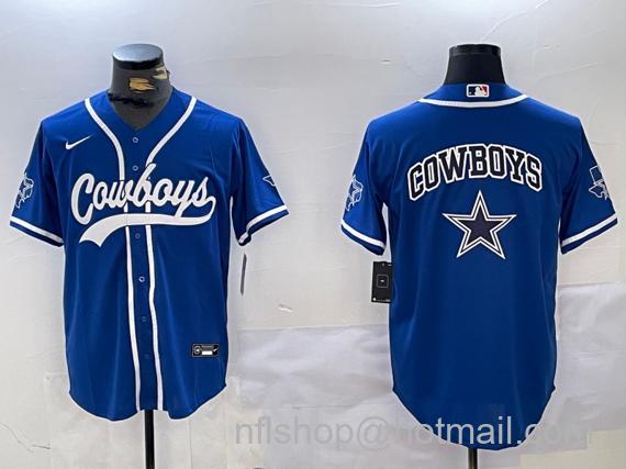 Men's Dallas Cowboys Big Logo Royal With Patch Cool Base Stitched Baseball Jersey