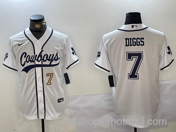 Men's Dallas Cowboys #7 Trevon Diggs White Number With Patch Cool Base Stitched Baseball Jersey