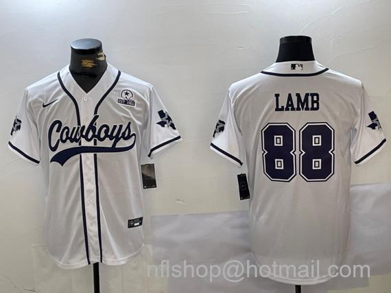 Men's Dallas Cowboys #88 CeeDee Lamb White With 1960 Patch Cool Base Stitched Baseball Jersey