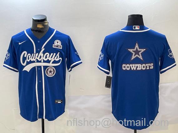 Men's Dallas Cowboys Big Logo Royal With Team and 1960 Patch Cool Base Stitched Baseball Jersey