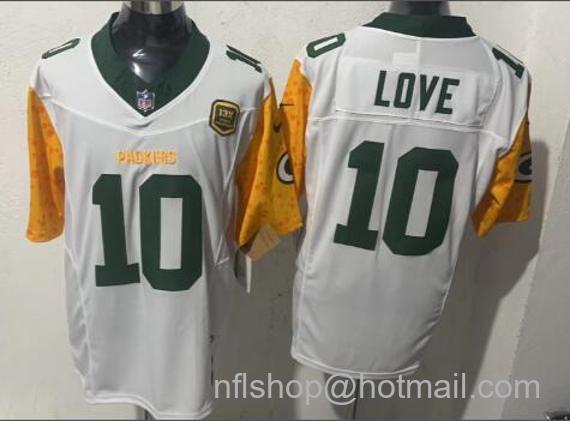 Men's Green Bay Packers #10 Jordan Love Cheese White With 13 Time World Champions And Home Patch Vapor Untouchable Limited Stitched Football Jersey