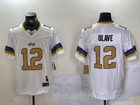 Men's New Orleans Saints #12 Chris Olave White 2024 F.U.S.E. Vapor Limited Stitched Jersey