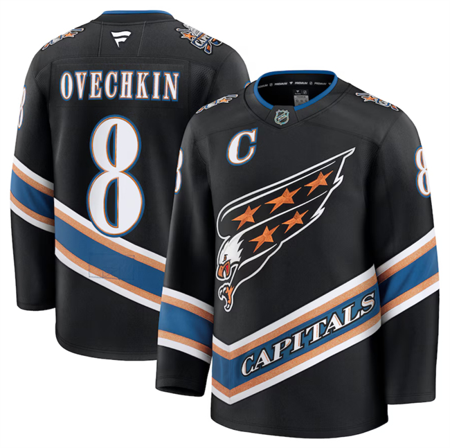 Men's Washington Capitals #8 Alexander Ovechkin Black 2024-25 Alternate Stitched Hockey Jersey