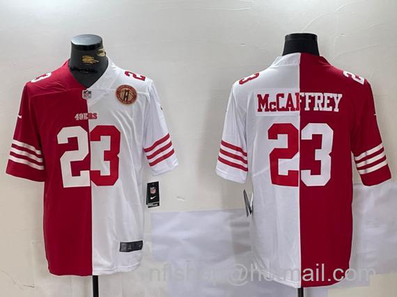 Men's San Francisco 49ers #23 Christian McCaffrey Red & White Split Limited Stitched Jersey