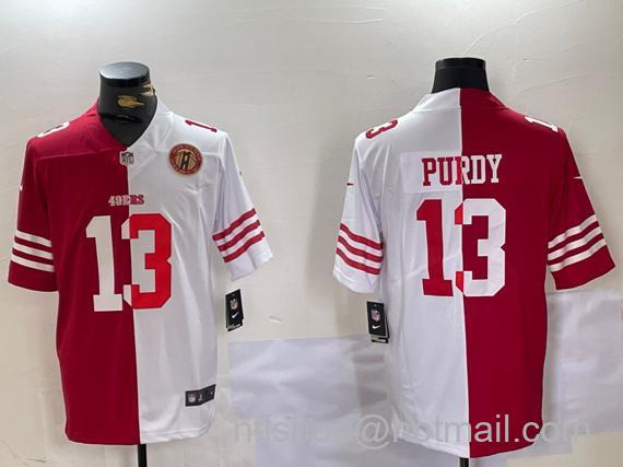 Men's San Francisco 49ers #13 Brock Purdy Red & White Split Limited Stitched Jerseys