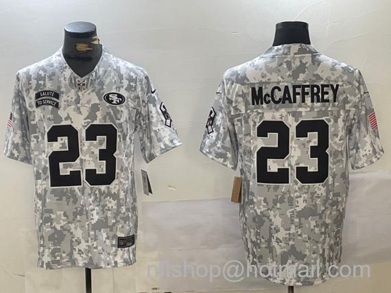 Men's San Francisco 49ers #23 Christian McCaffrey 2024 F.U.S.E. Arctic Camo Salute To Service Limited Stitched Football Jersey