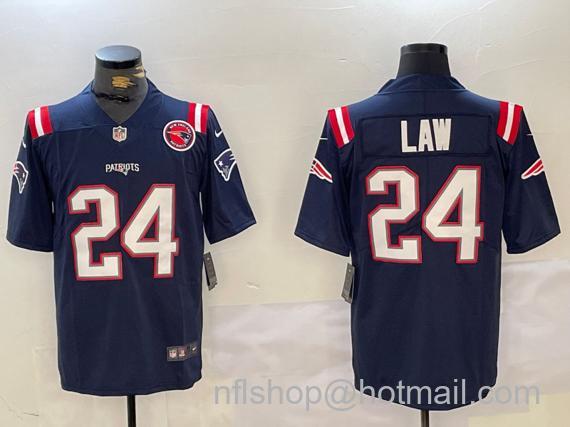 Men's New England Patriots #24 Ty Law Navy Team Patch Vapor Limited Stitched Football Jersey