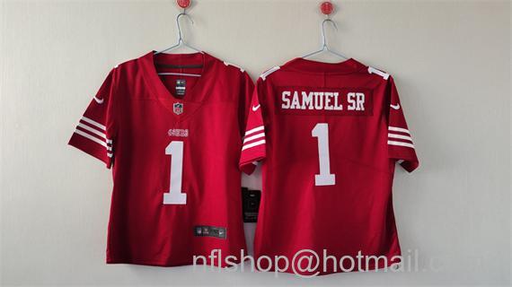 Women's San Francisco 49ers #1 Deebo Samuel Sr. Red F.U.S.E Vapor Untouchable Stitched Jersey(Run Small)