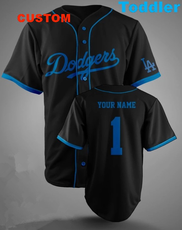 Toddlers Los Angeles Dodgers Customized Black Stitched Baseball Jersey(Run Small)