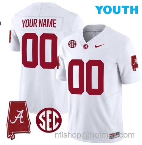 Youth Nike Custom Alabama Crimson Tide Jersey Name and Number Vapor Limited Alabama Map White All Stitched