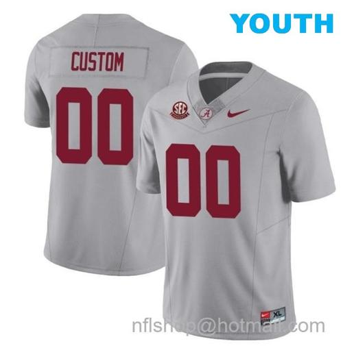 Youth Nike Custom Alabama Crimson Tide Jersey Name and Number Football College SEC Graduate Patch Gray All Stitched