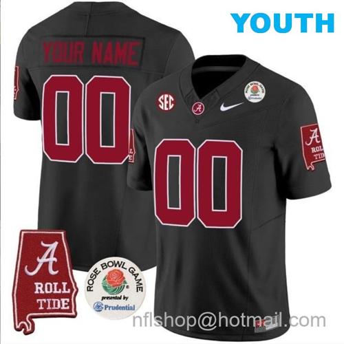 Youth Nike Custom Alabama Crimson Tide Jersey Name and Number Rose Bowl Patch Football Black