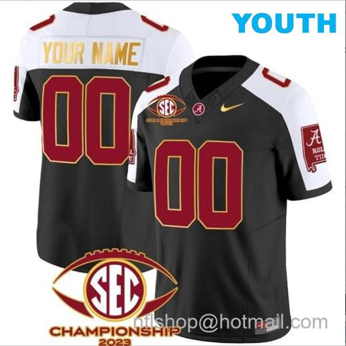 Youth Nike Custom Alabama Crimson Tide Jersey Name and Number SEC Championship 2023 Patch Gold Black Alternate