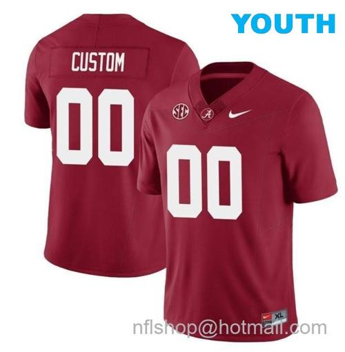 Youth Nike Custom Alabama Crimson Tide Jersey Name and Number Football College SEC Patch Crimson All Stitched