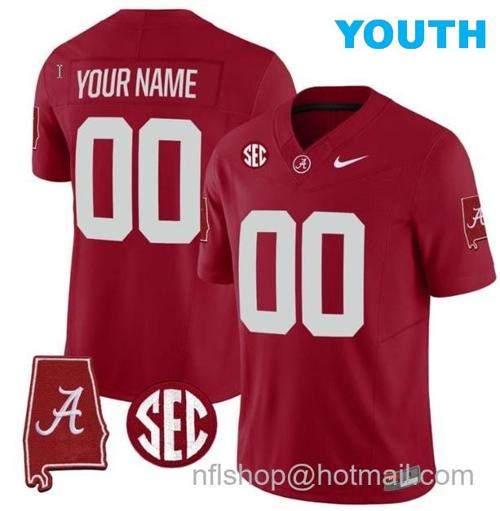 Youth Nike Custom Alabama Crimson Tide Jersey Name and Number Vapor Limited Alabama Map Crimson All Stitched