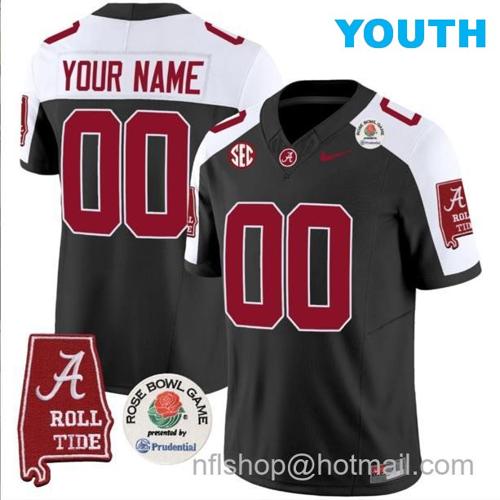 Youth Nike Custom Alabama Crimson Tide Jersey Name and Number Rose Bowl Patch Football Black Alternate