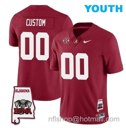 Youth Nike Custom Alabama Crimson Tide Jersey Name and Number Football College SEC Map Patch Crimson All Stitched