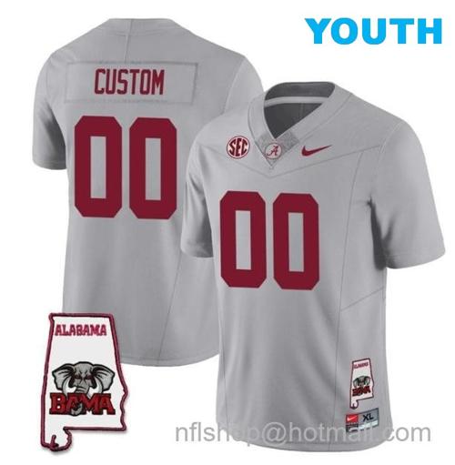 Youth Nike Custom Alabama Crimson Tide Jersey Name and Number Football College SEC Map Patch Gray All Stitched