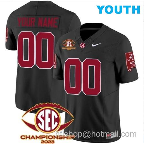 Youth Nike Custom Alabama Crimson Tide Jersey Name and Number SEC Championship 2023 Patch Basic Football Black