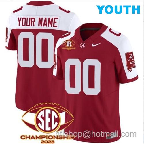 Youth Nike Custom Alabama Crimson Tide Jersey Name and Number SEC Championship 2023 Patch Basic Crimson Alternate