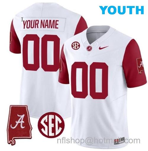 Youth Nike Custom Alabama Crimson Tide Jersey Name and Number Vapor Limited Alabama Map Crimson Sleeves All Stitched