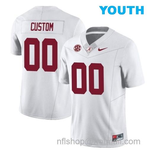 Youth Nike Custom Alabama Crimson Tide Jersey Name and Number Football SEC Patch White All Stitched