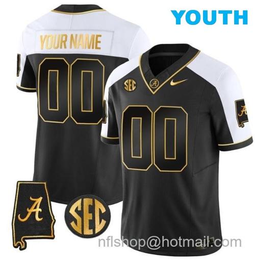 Youth Nike Custom Alabama Crimson Tide Jersey Name and Number Gold Vapor Limited Alabama Map Black Alternate All Stitched