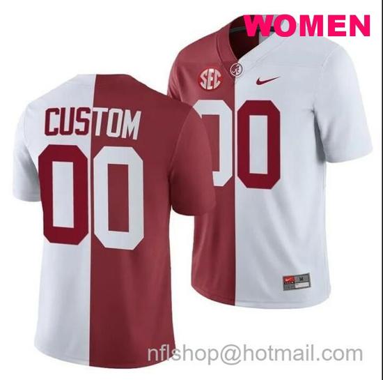 Women's Nike Personalized Alabama Crimson Tide Jersey NCAA Football White Crimson Split