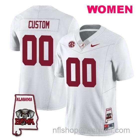 Women's Nike Custom Alabama Crimson Tide Jersey Name and Number Football College SEC Map Patch White All Stitched